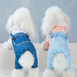 Hondenkleding Modekleding Dunne jeans met vier poten en kant Prinses huisdieroverall voor honden Vier seizoenen bodysuit