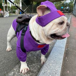 Vêtements de chien Vêtements de chien de mode avec ensemble de chapeau Super vêtements de bouledogue français pour petits chiens de graisse moyenne maillot de corps élastique à capuche vêtements pour animaux de compagnie 230828