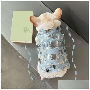 Vêtements de chien Mode Chien Denim Bouton Veste Designer Chat Imprimer Mince Gilet Schnauzer Bichon Corgi Teddy Pet Sweat-shirt Gilet Drop de Dh1ng