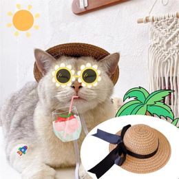 Hondenkleding Modehoed Schattige Pet Cat Bowknot Zon Elastische band All-matched accessoires