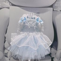 Vêtements pour chiens Mode Dentelle Épissage Bow Robe de soirée pour animaux de compagnie Mesh Layered Princesse Bleu clair Robes élégantes pour petits chiens