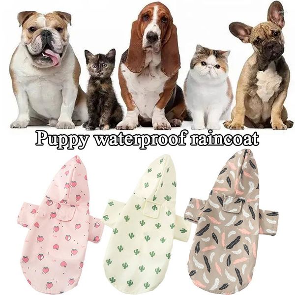 Ropa para perros Moda Mascota Impermeable Linda Pluma Cactus Melocotón Impreso Ropa impermeable Perros Chaqueta Gatos al aire libre Cachorro Poncho Suministros