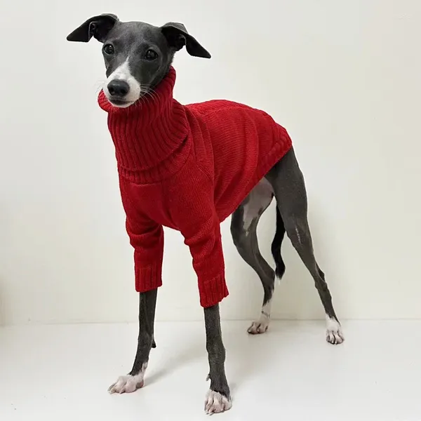 Ropa para perros Moda Red Pet Sweater Polo Collar Mangas largas Greyhound Invierno Onesies Grande Suave Ropa cálida Traje grueso