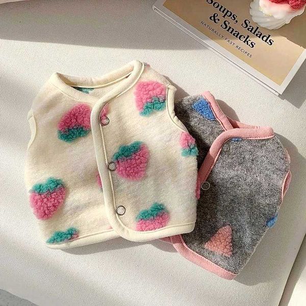 Abbigliamento per cani Moda Abbigliamento per cani fragola Giacca per gatti Teddy Cucciolo Vestiti morbidi Pet Abbigliamento autunno/inverno Cappotto corto Corgi Open Top