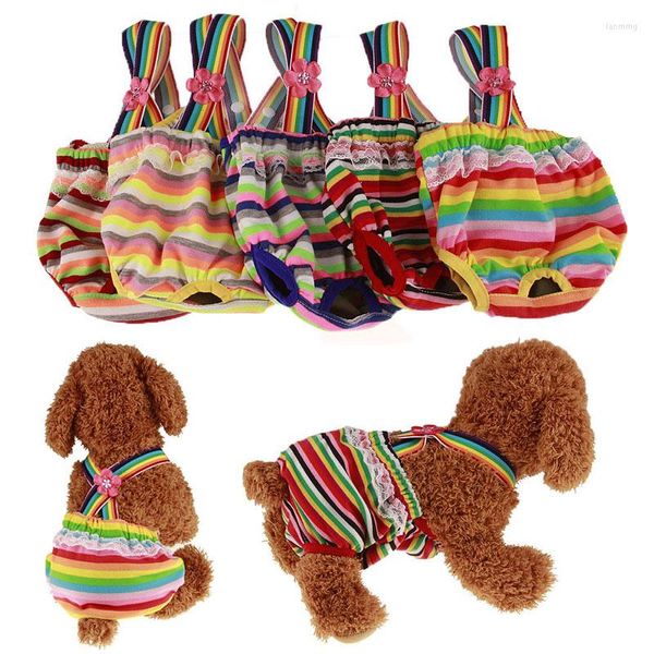 Ropa para perros Moda Rayas Coloridas Pantalón físico Suave Cómodo Transpirable Bragas para mascotas Pañales lindos Ropa interior sanitaria