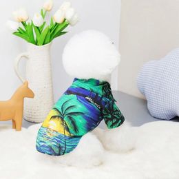 Vêtements pour chiens Mode Été Respirant Floral Pour Voyage Polyester Fiber Chat Chemise Chiot Manches Courtes Costume Pour Animaux De Compagnie Vêtements