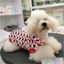 Hondenkleding Fashion Triangle Print Cat Hoodie Plover Warm Gebreide trui Schnauzer Franse Bldog Pet Jackets Drop Delivery Home Garden Su OtoA7