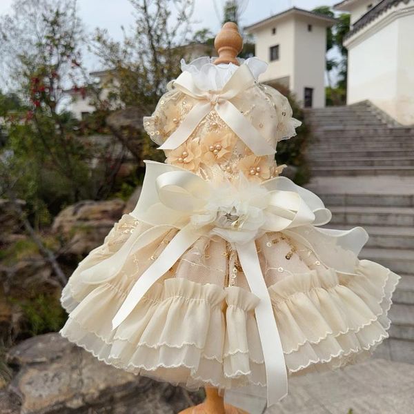 Vêtements de chien beaux vêtements de luxe pour animaux de compagnie mode haut de gamme à main coton arc princesse robe pour petits jupes chiots chihuahua moyennes