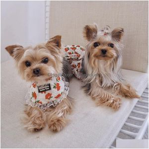 Vêtements pour chiens Style de pique-nique floral Vêtements pour animaux de compagnie Été coréen et automne Jupe à bulles de pêche mignonne Jupes Bretelles Livraison en baisse courte H Dhzto