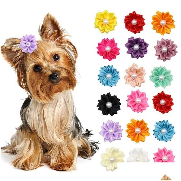 Vêtements pour chiens Fleur Cheveux Arcs Longs Chiens De Compagnie Bande De Caoutchouc Chat Chiot Clips Toilettage Arc Accessoires Drop Delivery Accueil Jardin Fournitures Dha7L