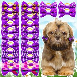 Hondenkleding bloempatroon Purple Pet Decorate Hair Bows Doggy rubberen bands benodigdheden voor kleine accessoires groothandel