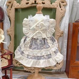 Vêtements pour chien imprimer des vêtements pour animaux de compagnie blanc gris 2024 Robe printemps lolita princesse pour petites tenues de chiot en coton fait à la main moyen