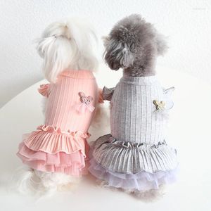 Vêtements pour chiens à manches volantes jupe de animaux de compagnie de coton de coton robe coton robe chat chiot mariage vêtements pour chiens en peluche en peluche