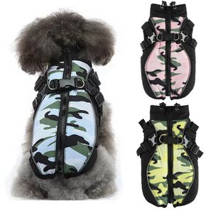 Vêtements pour chiens par temps froid Manteaux d'hiver pour chiens avec harnais Cosy Imperméable Rembourré Vêtements d'extérieur chauds Veste pour petit chien Gilet réfléchissant Manteau pour chiot Harnais L A512