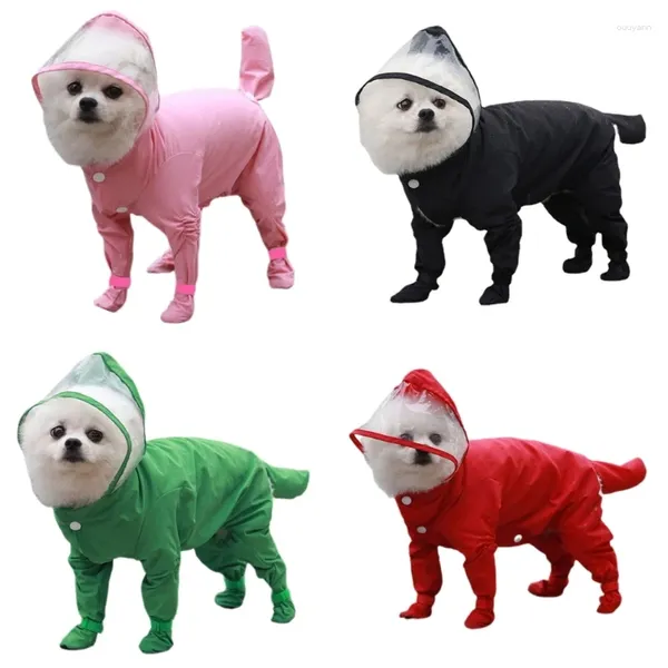 Vêtements de chien Couverture de corps de vêtements de pluie à quatre pattes avec chapeau Clear Brim Slicker pour chiot