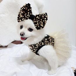 Hondenkleding Geurige Wind Strik Jurk Dierenkleding Mode Kleding Honden Klein Schattig Chihuahua Print Lente Zomer Zwart Meisje Mascotas