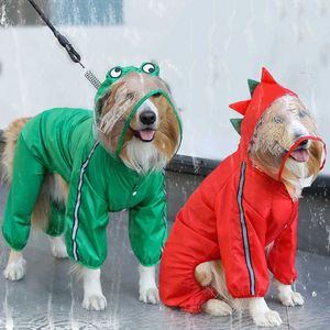 Vêtements pour chiens Grenouille Forme de dinosaure Costume imperméable pour chiens de taille moyenne et grande Combinaison imperméable pour animaux de compagnie Vêtements Veste de pluie pour chien pour Labrador