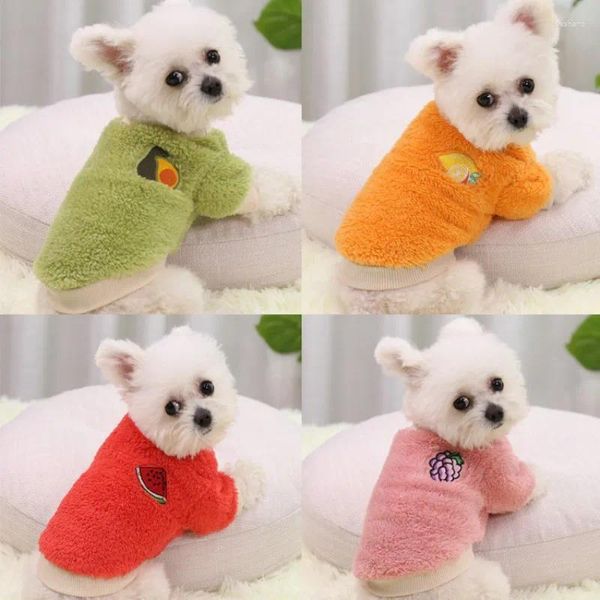 Ropa para perros Ropa de patrón de frutas Moda Chaleco de peluche cálido Abrigo para mascotas Suave Cómodo Disfraz de gato para perros pequeños y medianos