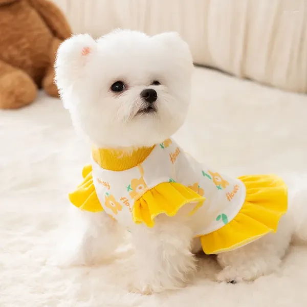 Vêtements pour chien imprimé complet manches évasées robe en peluche jupe thermique chiot hiver