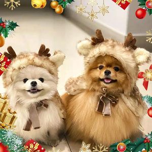 Vêtements de chien drôle chat hiver costume chaud mignon élan poncho châle manteau chiot chaton année de Noël Cape vêtements accessoires pour animaux de compagnie