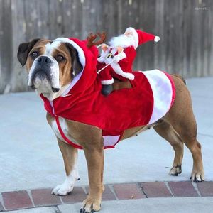 Hondenkleding grappige kerstkleding voor kleine grote huisdierkat Santa Claus rijdt op een herten schattige jas jas kostuumhonden katten nieuwigheid outfit