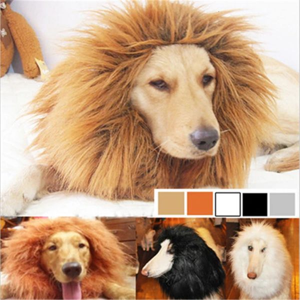 Vêtements pour chiens Costume de chapeau de grand chien drôle Costume de perruque de crinière de lion pour chien Noël Halloween Pet Dress Up avec ou sans oreilles Costume 231113