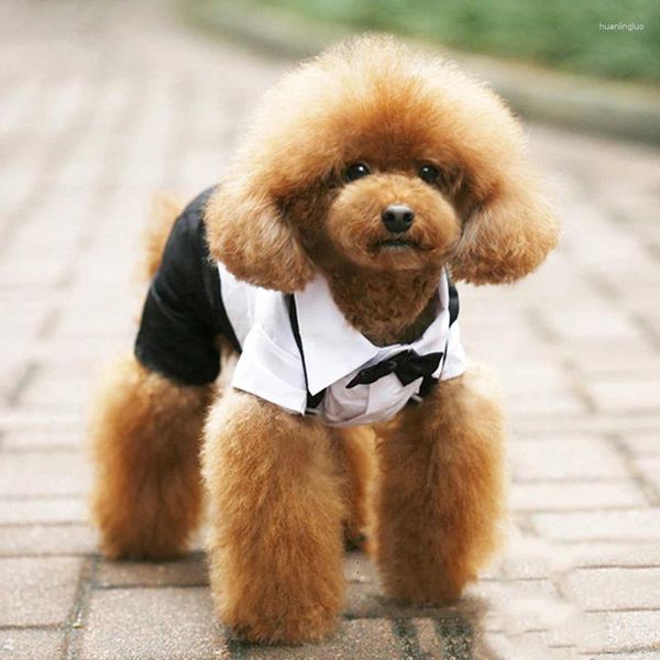 Ropa para perros Ropa de caballero Traje de boda Camisa formal para perros pequeños Bowtie Tuxedo Traje para mascotas Fiesta Traje de Navidad Gatos