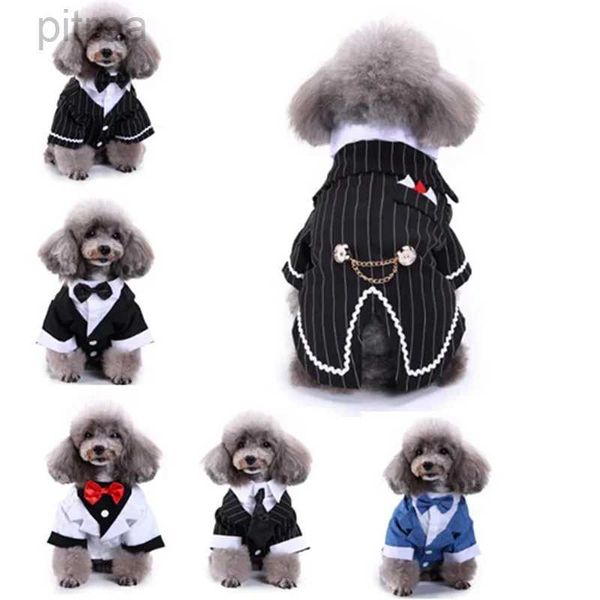 Vêtements pour chiens gentleman vêtements de chien tenue de mariage de chien mignon hayon costume de compagnie rayé de chien à nœud papillon français chien halloween costume d240426