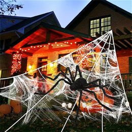 Hondenkleding Giant Halloween Decor Spider Web stretchy spinnenwebben met nep Spiders Terror Bar Haunted Home Cobweb Props Scary Party Scene 220921