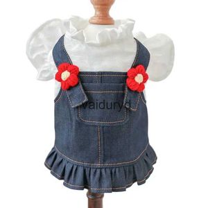 Vêtements pour chiens Fille Chat Robe Denim Fleur Design Pet Chiot Printemps / Vêtements d'été Outfitvaiduryd