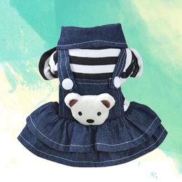 Hondenkleding Meisje Trui Jurk Puppy Tutu Huisdier Denim Overalls Jurken Klassiek Strepen T-shirt Schattig beerpatroon Chihuahua Shih