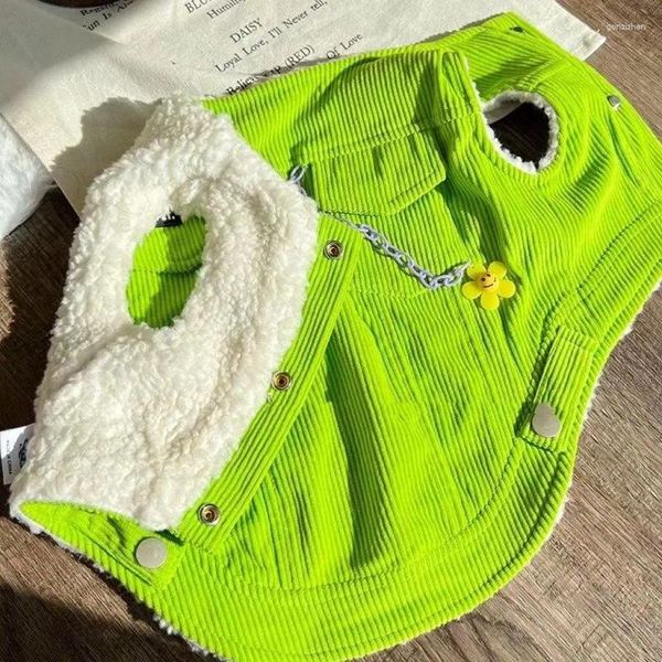 Ropa para perros Chaqueta de pana verde Ropa Kawaii Flor Chaleco Perros pequeños Ropa Gato Grueso Cálido Cómodo Invierno Productos para mascotas