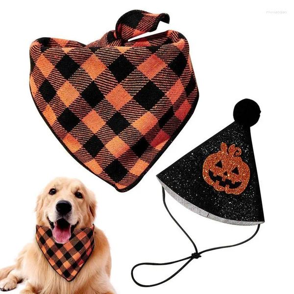 Ropa para perros Halloween Cat Bandana Calabaza Patrón Bufanda triangular con sombrero Lavable Babero Disfraces Accesorios de decoración