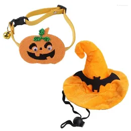 Vêtements pour chiens Halloween Cost Costume Bat Chapeau Collier de chiot à collier de citrouille avec ensemble de tenues d'animaux de compagnie réglables