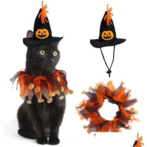 Vêtements de chien Vêtements d'Halloween Chat drôle Vêtements pour animaux de compagnie Costume de jeu de rôle Chapeau de sorcière Collier de citrouille Party PS2131 Drop Livraison Home Garden Dhajn