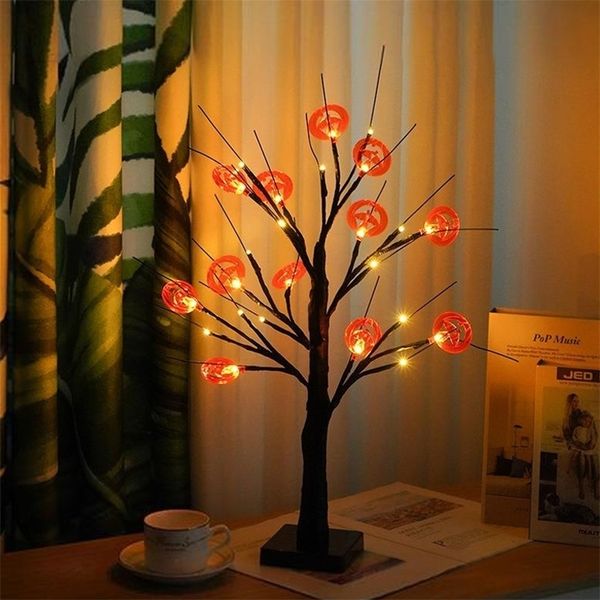 Ropa para perros Decoración de Halloween Led Árbol de abedul Luz Fantasma negro con temporizador para la mesa de casa Regalo para niños Fiesta navideña Lámpara naranja 220921