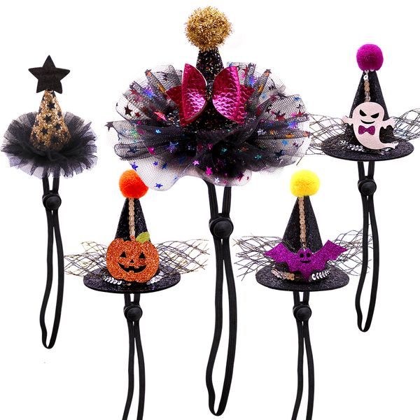 Vêtements pour chiens Halloween Chapeau Bat Citrouille avec motif d'étoile Toilettage Cosplay Sorcière Assistant pour les fêtes costumées Accessoires 230915