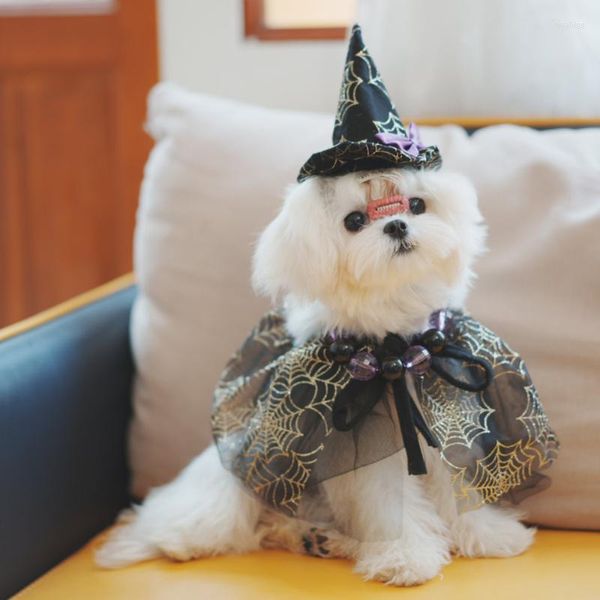 Chien Vêtements Halloween Chapeau Pet Chat Écharpe Pour Chiens Vêtements Petit Imprimé Mignon Printemps Été Noir Mode Fille Garçon Yorkshire Accessoires