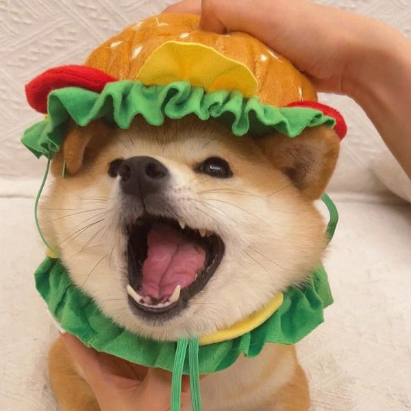 Ropa para perros Halloween Mascota Hamburguesa Capucha Collar Sombrero Dibujos animados Papas fritas Babero Messing con disfraces extraños Elisabeth Circle Cosplay Disfraz de gato