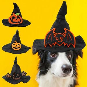 Vêtements pour chiens Halloween chapeau de sorcière réglable léger respirant chauve-souris citrouille conception coiffure pour animaux de compagnie cosplay accessoire 230928