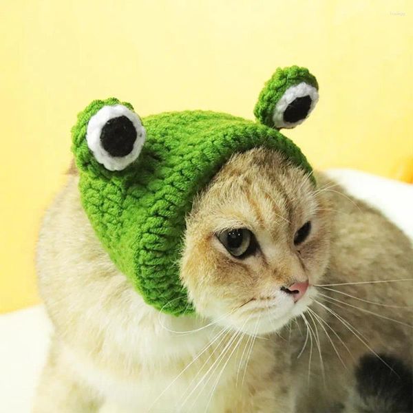 Vêtements pour chiens tricotés à la main, chapeau pour animaux de compagnie, décor d'oeil de grenouille 3D, couvre-chef confortable pour l'automne et l'hiver, fournitures de chat de dessin animé mignon