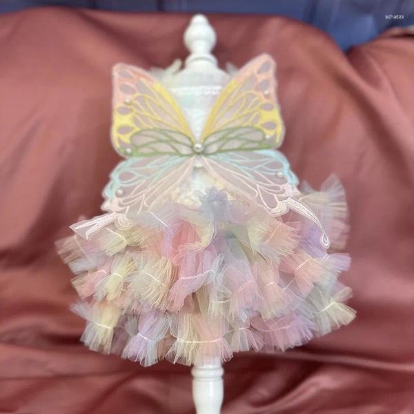 Vêtements pour chiens Vêtements faits à la main Fournitures pour animaux de compagnie Couleur magique Fée Robe de princesse à paillettes Ailes détachables Accessoires Jupe à gâteau Célébration