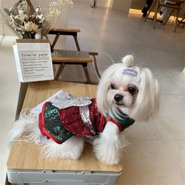 Hondenkleding Handgemaakte hondenkleding Huisdier Prinses Jurk Kerst Pailletten Glanzend Kostuum Festival Vakantiejaar Maltese Poedel 231110