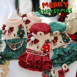 Vêtements pour chiens Vêtements pour chiens faits à la main Fournitures pour animaux de compagnie Focus sous l'arbre de Noël Texture Premium Tricot Coton Tweed Veste Robe Festive 231129