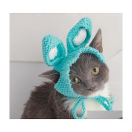 Vêtements de chien à la main élégant mignon chat de compagnie tricoté chapeau oreilles coiffure fine exécution fournitures douces livraison directe maison jardin Dhrbo