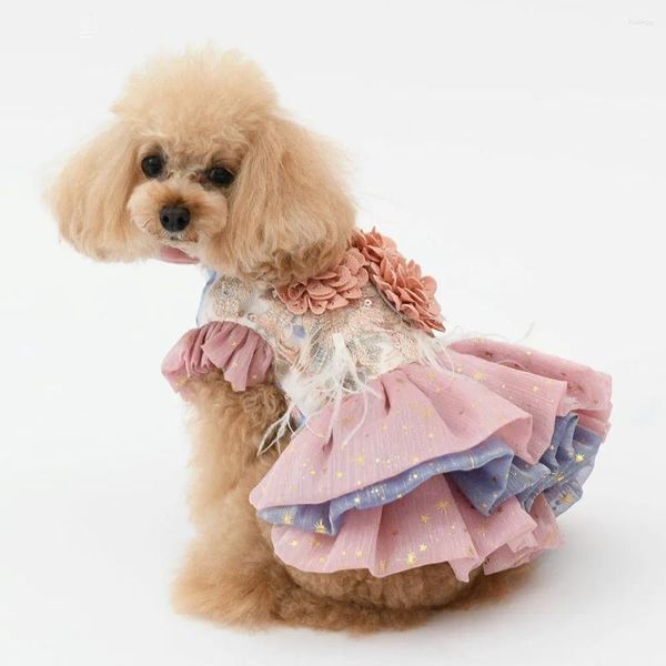 Vêtements de chien faits à la main vêtements de luxe uniques fournitures pour animaux de compagnie robe de princesse dentelle broderie 3D fleurs fête tutu tulle jupe une pièce