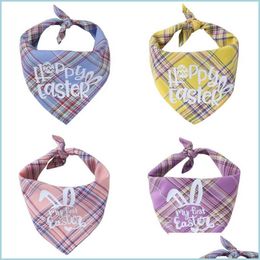 Hondenkleding Happy Easter Pets Triangle Bibs Single Layer katoen Plaid Dog Cat Bandana 42x42x60cm sjaal drop levering home Garden Pet DH0AR