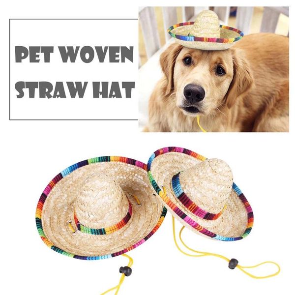 Sombrero de ropa para perros para mascota traje de paja tejida de paja perros ropa de cumpleaños ropa 1er chico