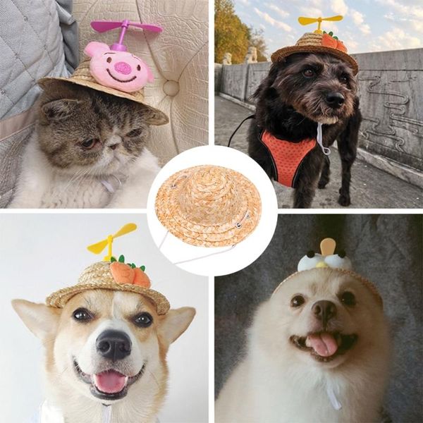 Chien Vêtements Chapeau Petit Pet Paille Belle Bambou-Libellule Costume Pour Chats Chiot Chiens D'été Mignon Chapeaux