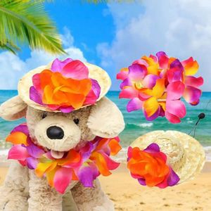 Vêtements pour chiens Hawaiian Pet Suit Couleurs vibrantes Supplies de fête respirante Costume de fleur chapeau de paille avec guirlande pour extérieur
